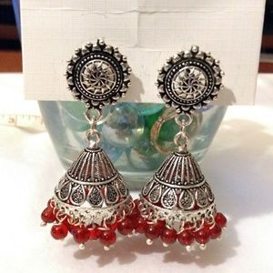 Red Onyx Jhumki Ethnic Bollywood Artisan Earrings